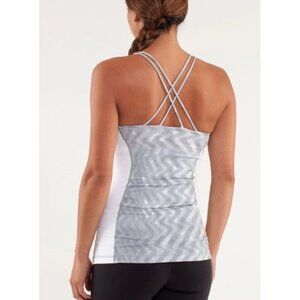 Lululemon Virtuous Tank Top Gray White Womens XS Athleisure Gym Built In Bra